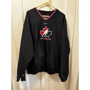 Vintage Nike Hockey Canada Center Swoosh Pullover Windbreaker Mens Black Y2K‎ XL